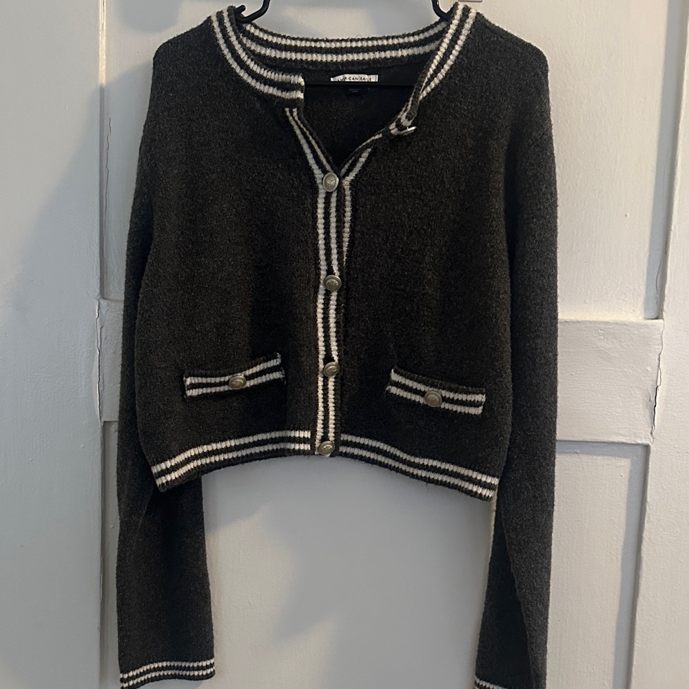 American Eagle Outfitters Charcoal and White Knit Cardigan